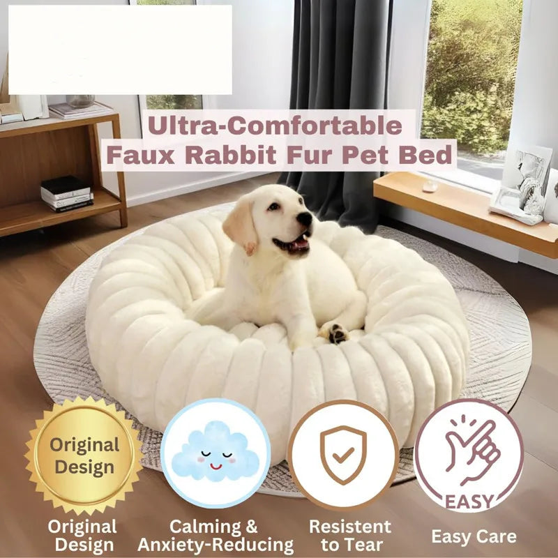 Pet Nest Rabbit Plush Pet Pad Long Hair Round Cat Nest Universal Warm Dog Bed in All Seasons Soft Cat House  Pet Accessories