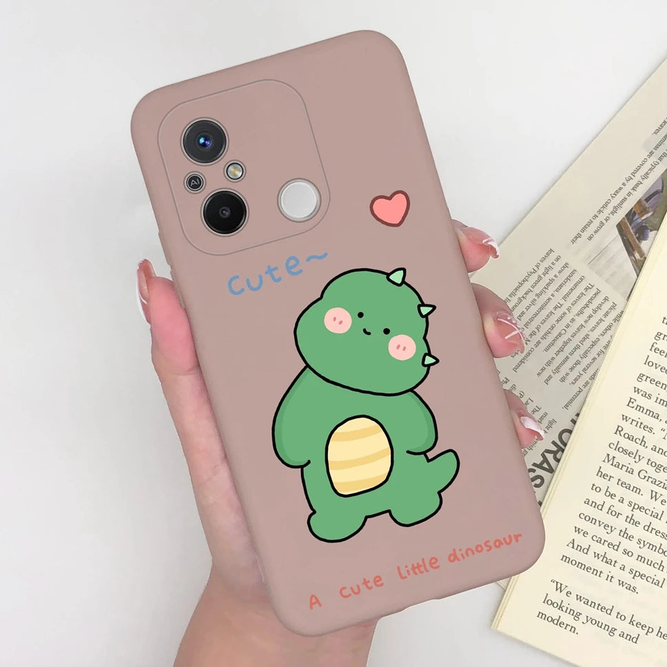 Phone Case For Redmi 12C 11A 4G Cartoon Dinosaur Soft Silicon TPU Matte Back Cover Coque For Redmi 12 C 11 A 4G Funda Capa Shell