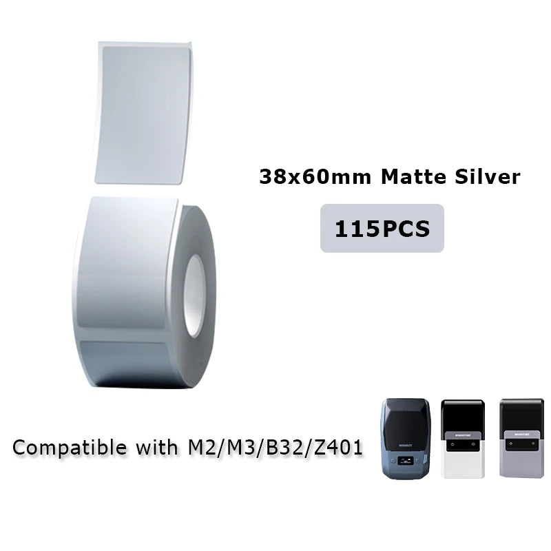 NIIMBOT M2/M3/B32/Z401 Matte-Silver Label Paper Roll Outdoor Waterproof Scratch-resistant Adhesive Sticker Tag