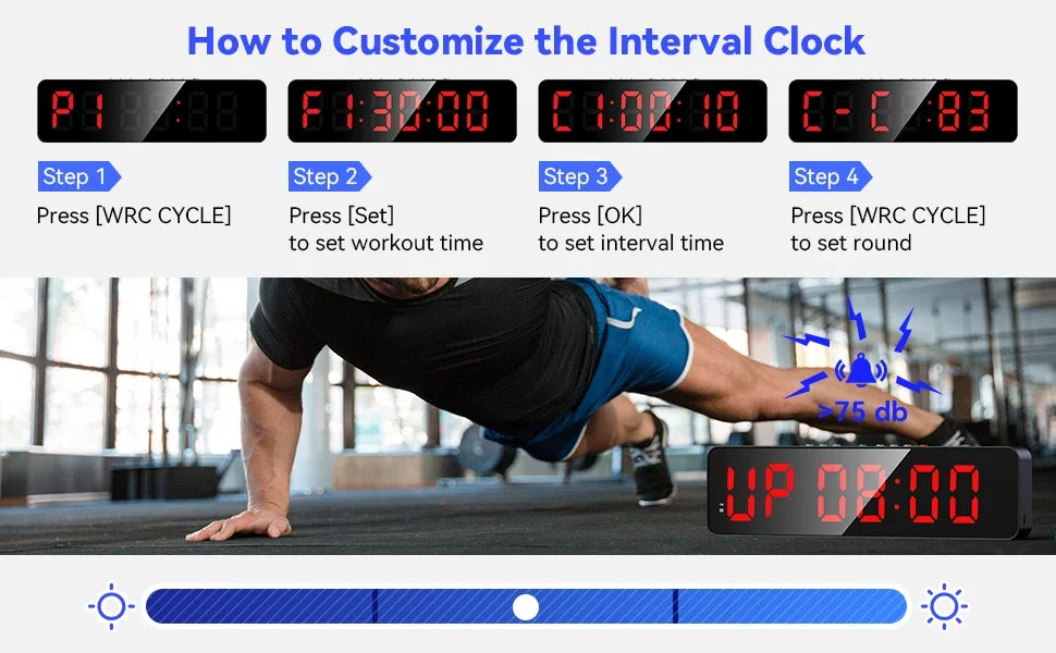 Remote Gym Timer 2 inch Ultra-Clear Interval Time Timers with LED Countdown/Up Wall Clock Battery Power Fitness Timer Stopwatch