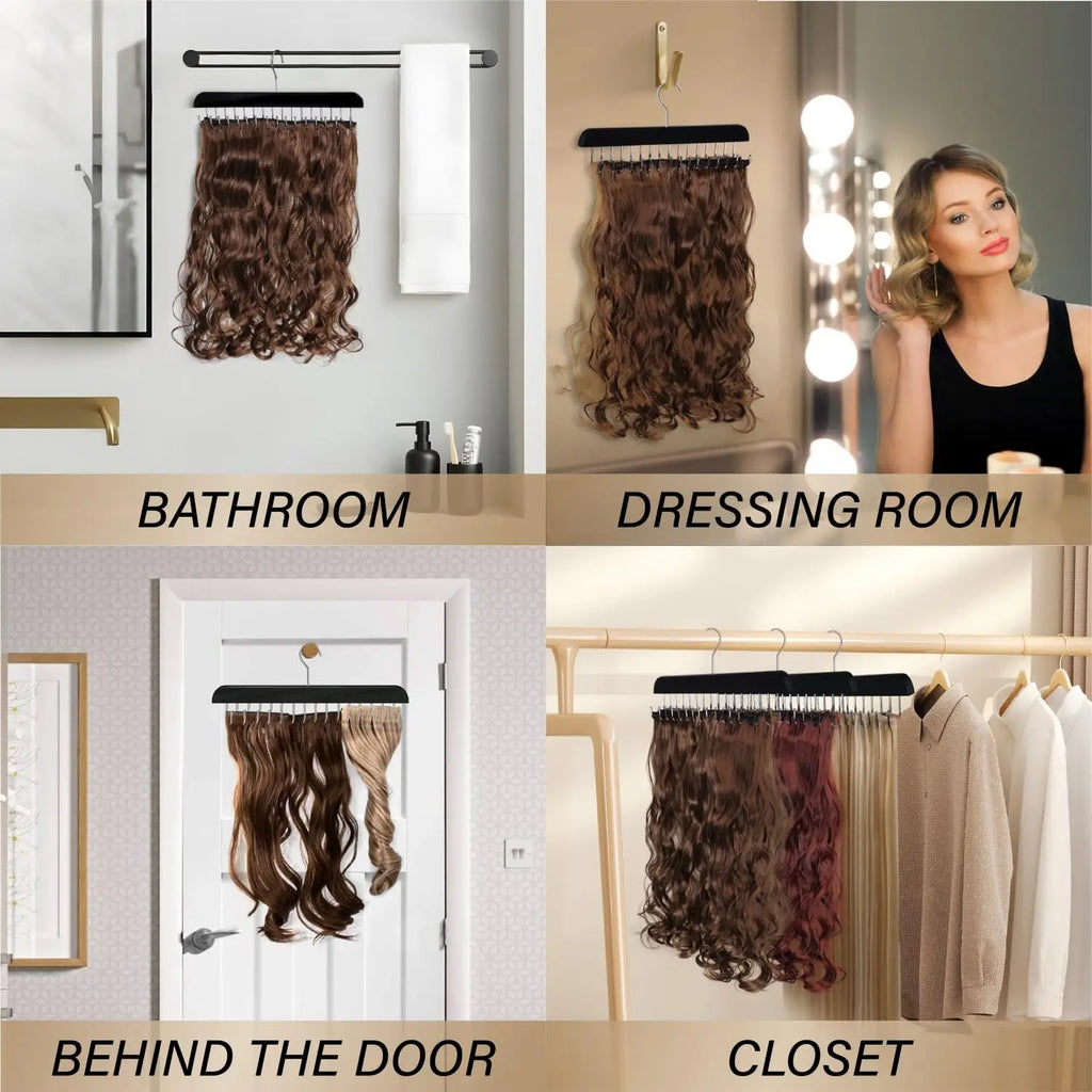 Hair Extension Holder, Hair Extension Hanger for Hanging Hair Extensions Braiding Hair Rack for Extra Wide Weft Hair Holder Hang