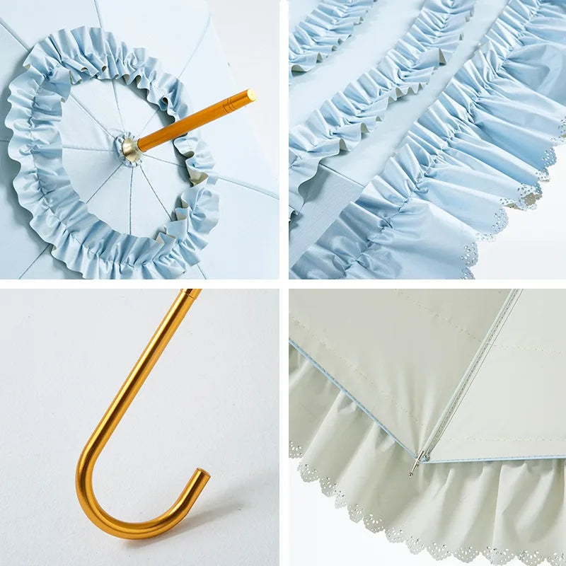 Straight Parasol  Umbrella Colored Glue Sunscreen Umbrellas Lace Double Layer Lace Princess Loilta Long-handled Umbrella Gifts