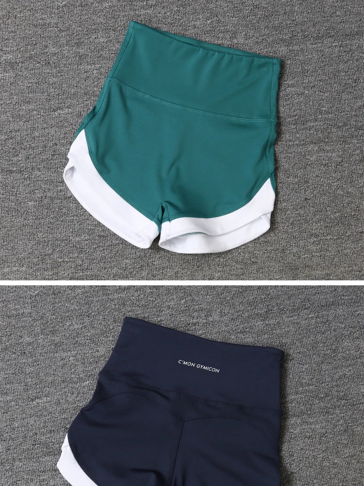 2024 New Color Contrast High Waist Sports Shorts Tight Elastic Peach Hip Training Fitness Yoga Hot Pants