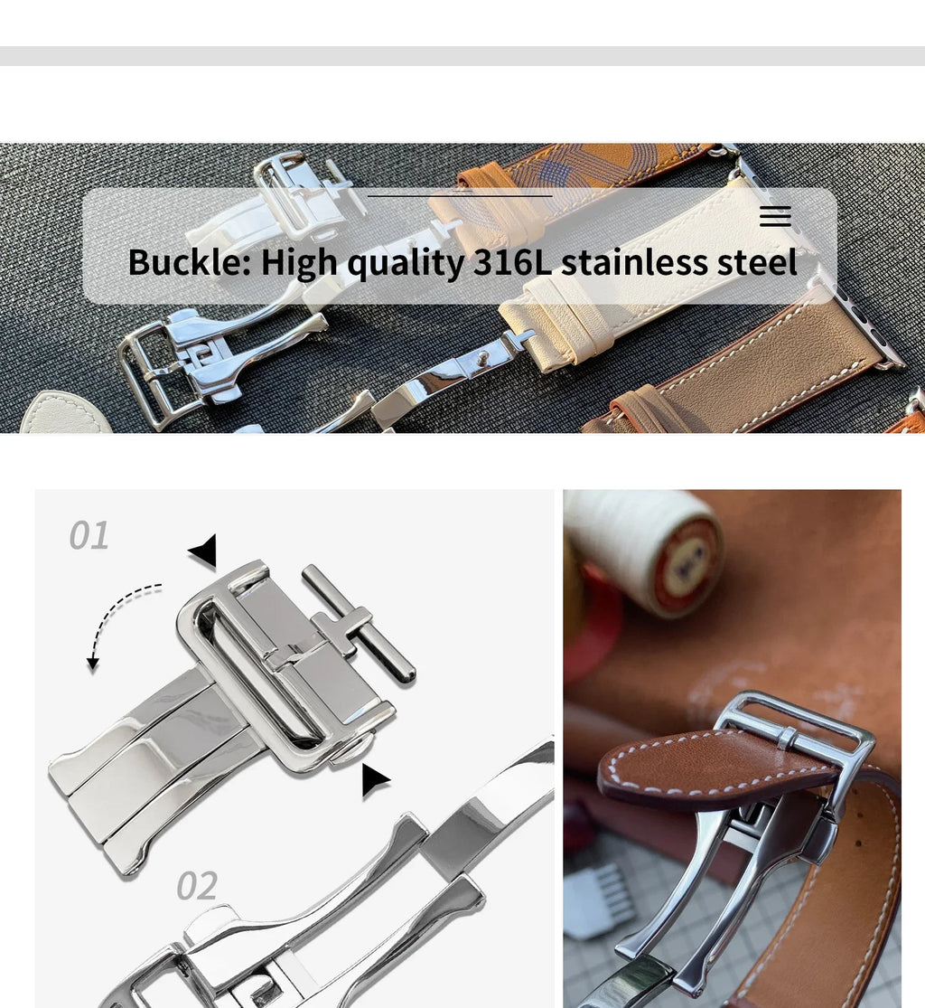 Kebitt High Quality Iwatch Ultra3 Genuine Leather Band Deployment Buckle Strap For Apple Watch Series11 10 9 8 7 Se 3 46 45 49mm