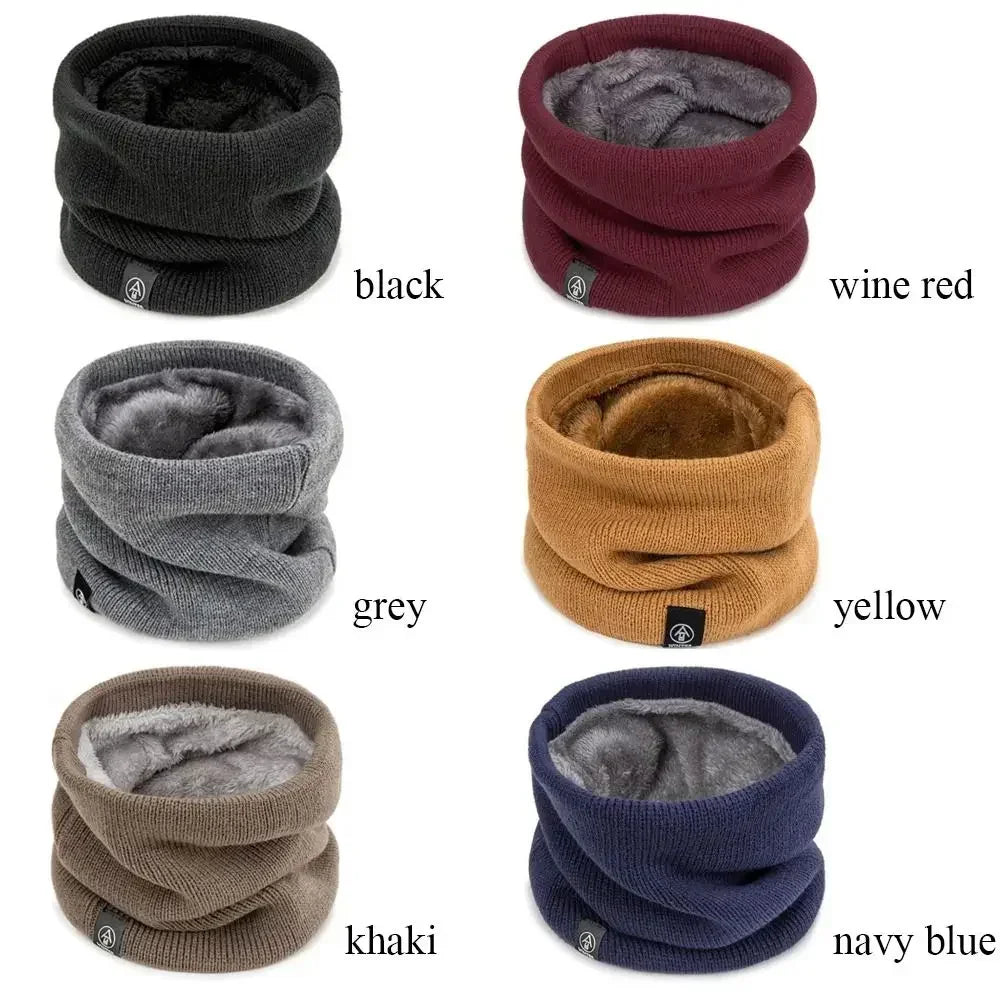 Unisex Solid Warm Winter Ring Scarf Women Men Plus Velvet Knitted Full Face Mask Snood Neck Scarves Bufanda Thick Muffler