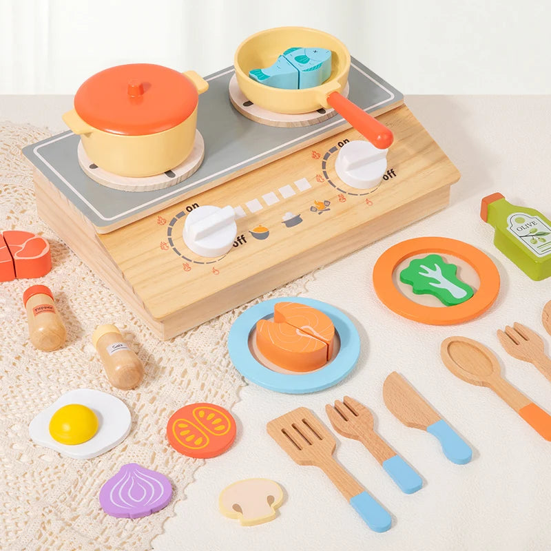 Wooden Kitchen Toy Wooden Tableware Food Sets Toy Role Play Educational Cosplay Preschool Gifts for Kids Kitchen Accessories