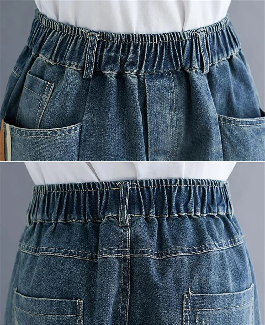 Light Blue Baggy Harem Jeans Mom Elegant Casual Elastic Waist 86-90cm Capris Denim Pants Korean Fashion Chic Cowboy Pantalones