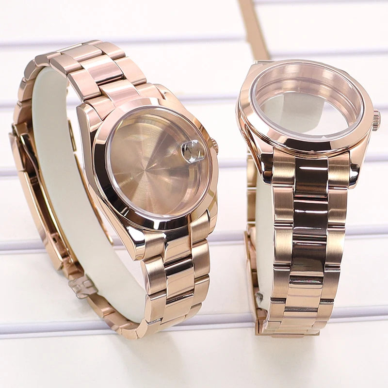 Fenya 36mm 40mm Men Watch Case Pvd Rose Gold Bracelet Sapphire For Explorer Seiko NH35 NH36 4R36 8215 Movement 28.5mm Dial 10ATM