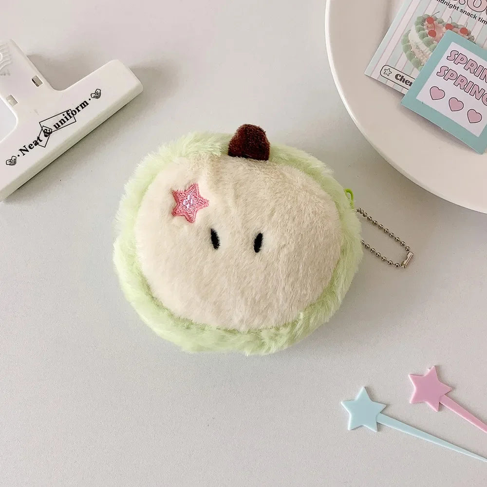 Cute Apple Shape Plush Bag Creative Cartoon Pendant Mini Storage Bag for Students Earphone Data Cable Organizer