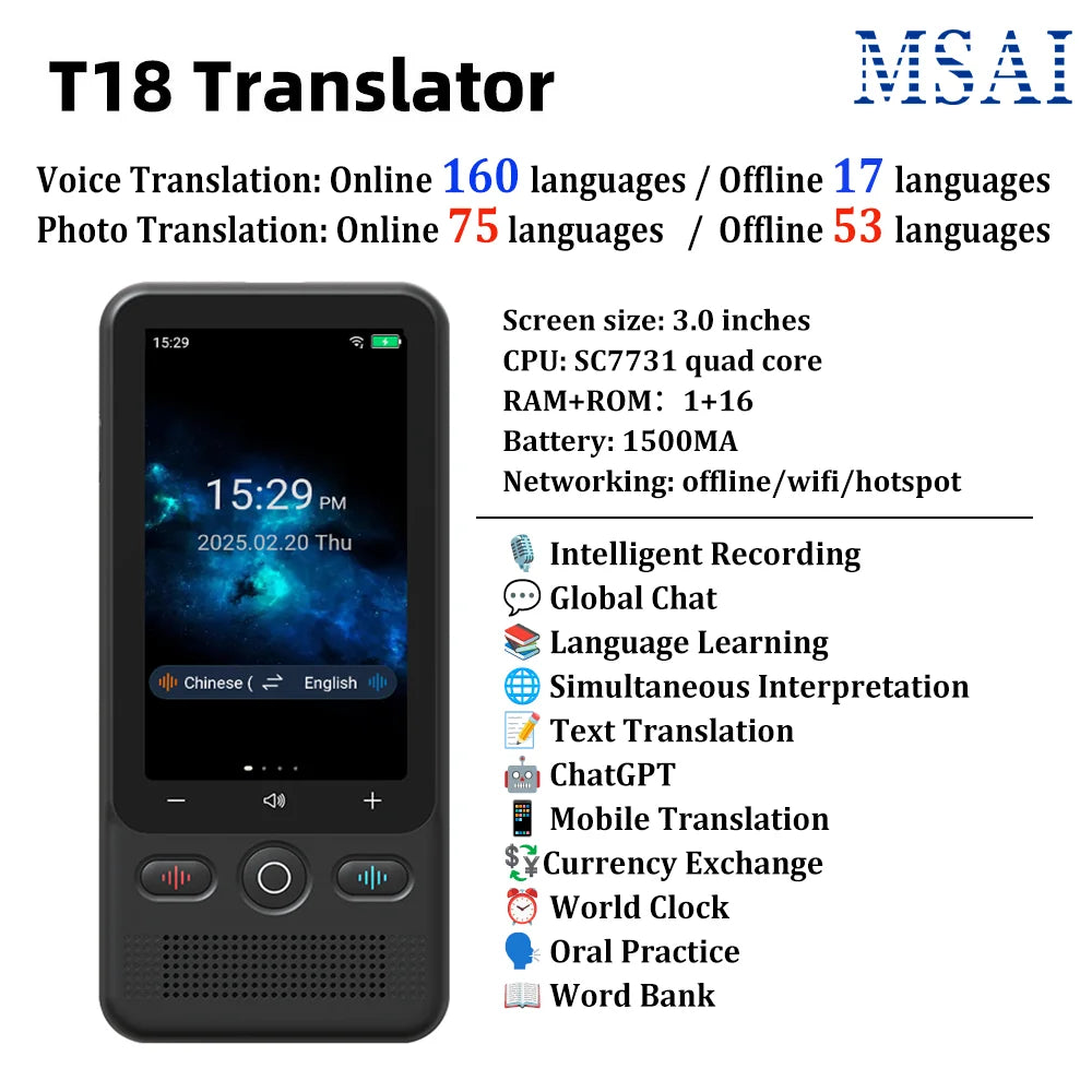 2026 New AI Travel Translator T26 ChatGPT 160 Languages Professional Business Voice Translation Real-time for Corporate Trip