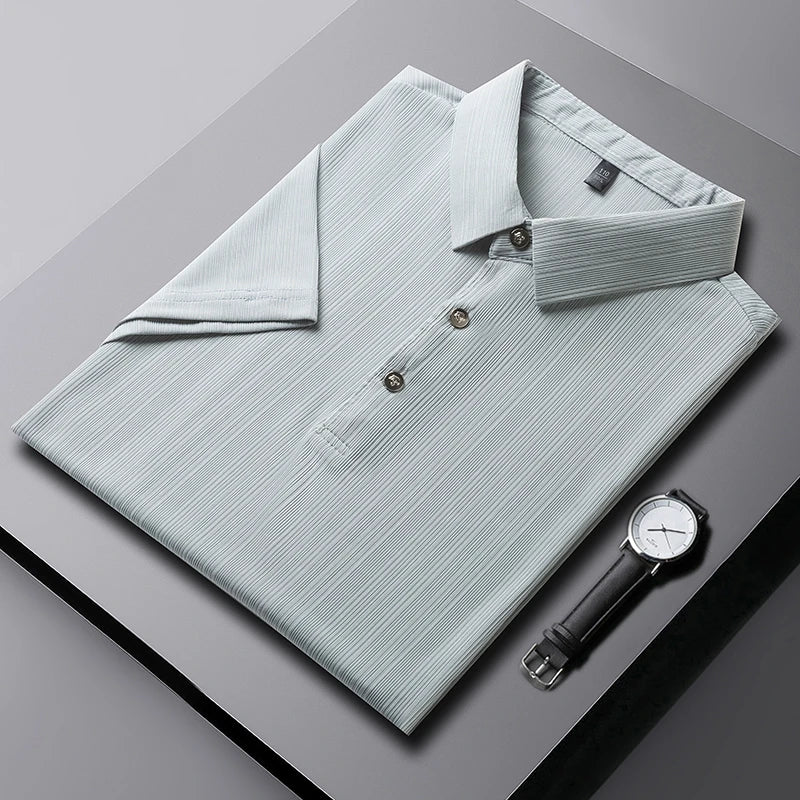 2025 New Men's Casual and Fashionable Solid Color Short Sleeved Polo Shirt Comfortable and Versatile Summer T-shirt