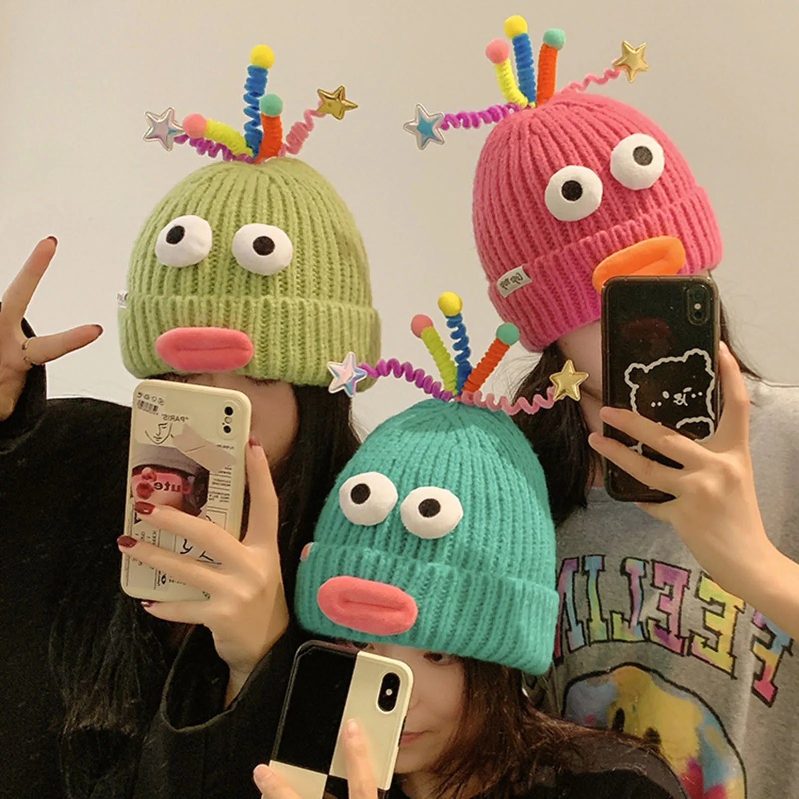 Women's Hat Funny Cartoon Sausage Mouth Wool Hat Knitted Ear Protectioned Hat Winter Warm Cute Big Head Cute Funny Hat