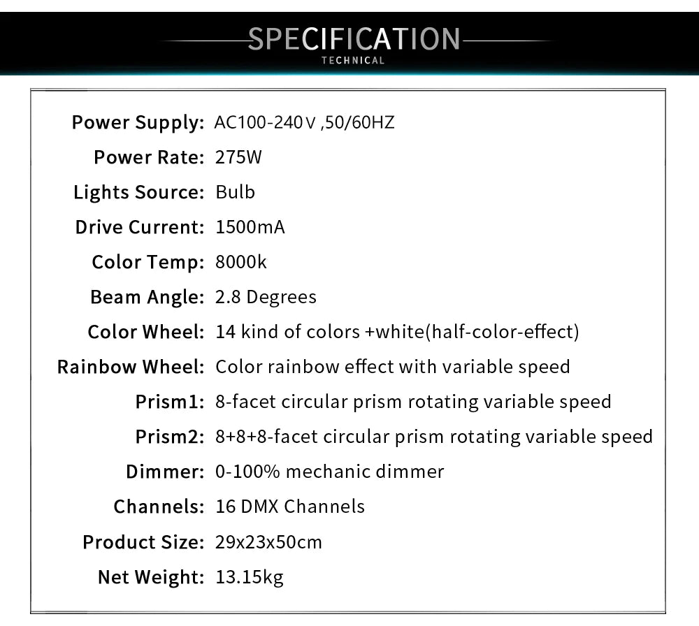 SHEHDS Bulb Beam 275W Moving Head Light Double Prism DMX512 For Night Club Wedding Theater
