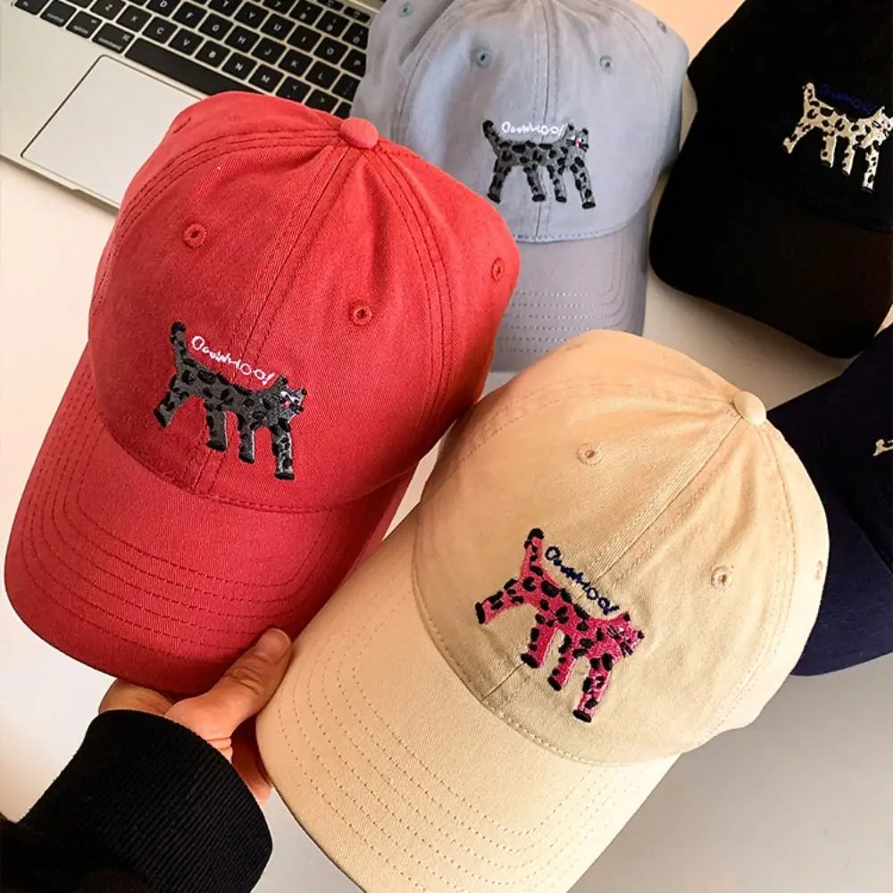 Retro Embroidered Embroidery Baseball Cap Spotted Cat Peaked Cap Letter Baseball Hat Sunscreen Hat Retro Sun Hat Spring Summer