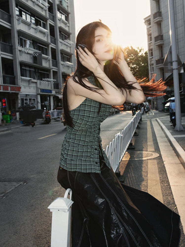 MEXZT Y2K Plaid Tanks Tops Women Vintage Sexy Halter Camis Summer Gyaru Harajuku Aesthetic Sleeveless Casual Design Clothes New
