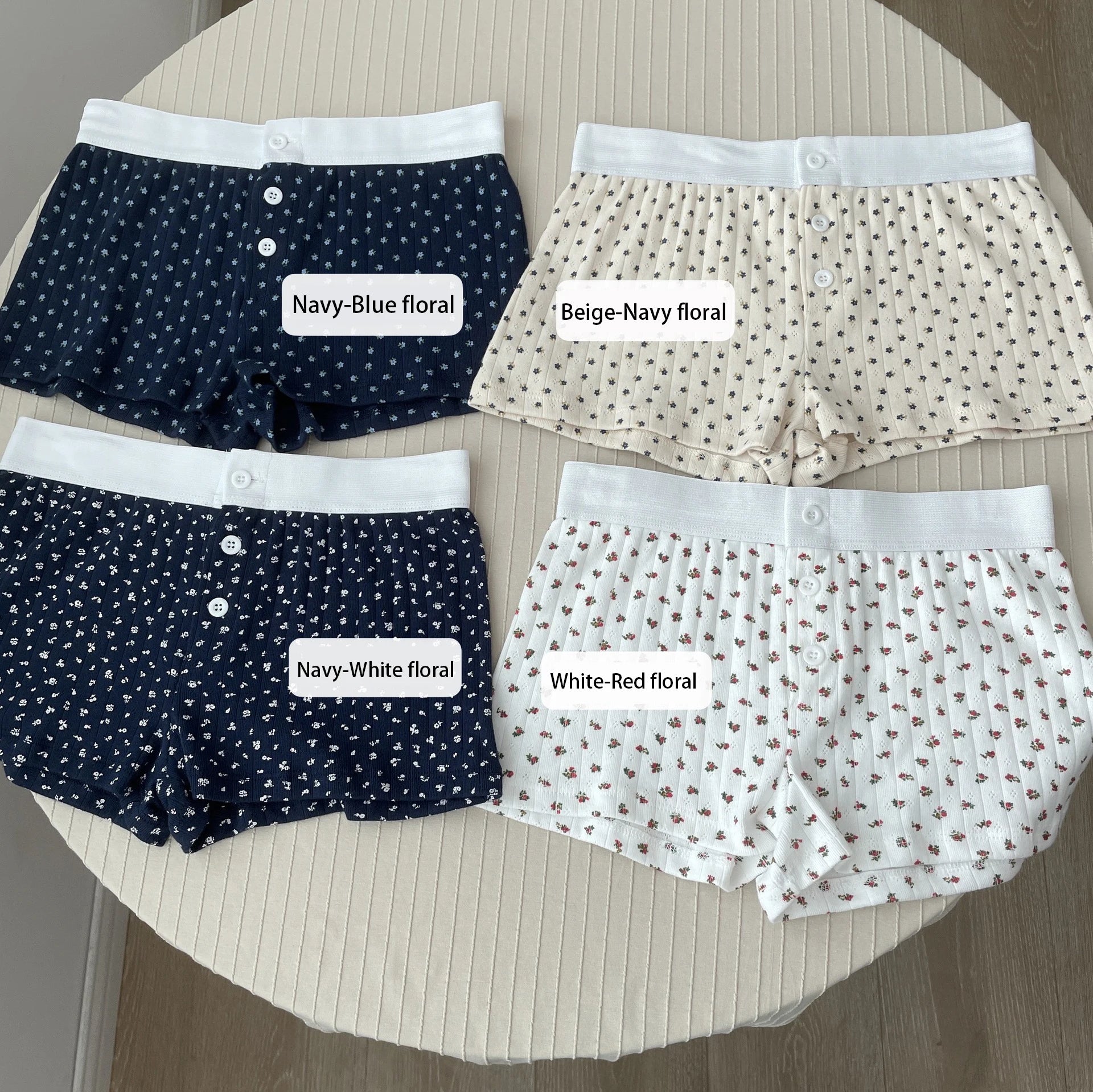 Floral Eyelet Cotton Boy Shorts Woman Summer Three Buttons Patchwork Elastic Waist Straight Short Pant Sweet Cute Home Underwear