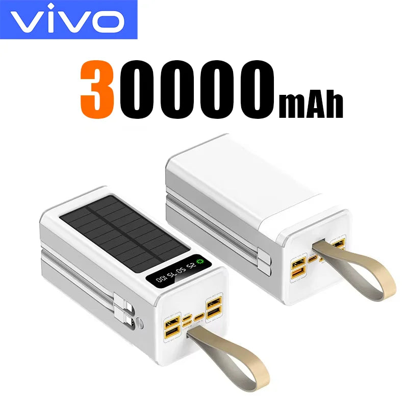VIVO 500000mAh Solar Power Bank High-capacity Built-in 4 Cables External Battery LED Light PowerBank for iPhone Samsung