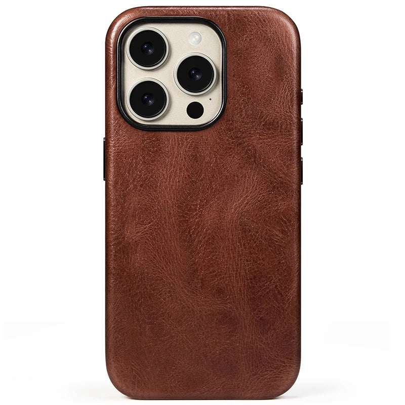 Genuine Leather Case for iPhone 15 Pro Vintage Real Skin Luxury Phone Back Cover for iPhone 15 Pro Max Business Men