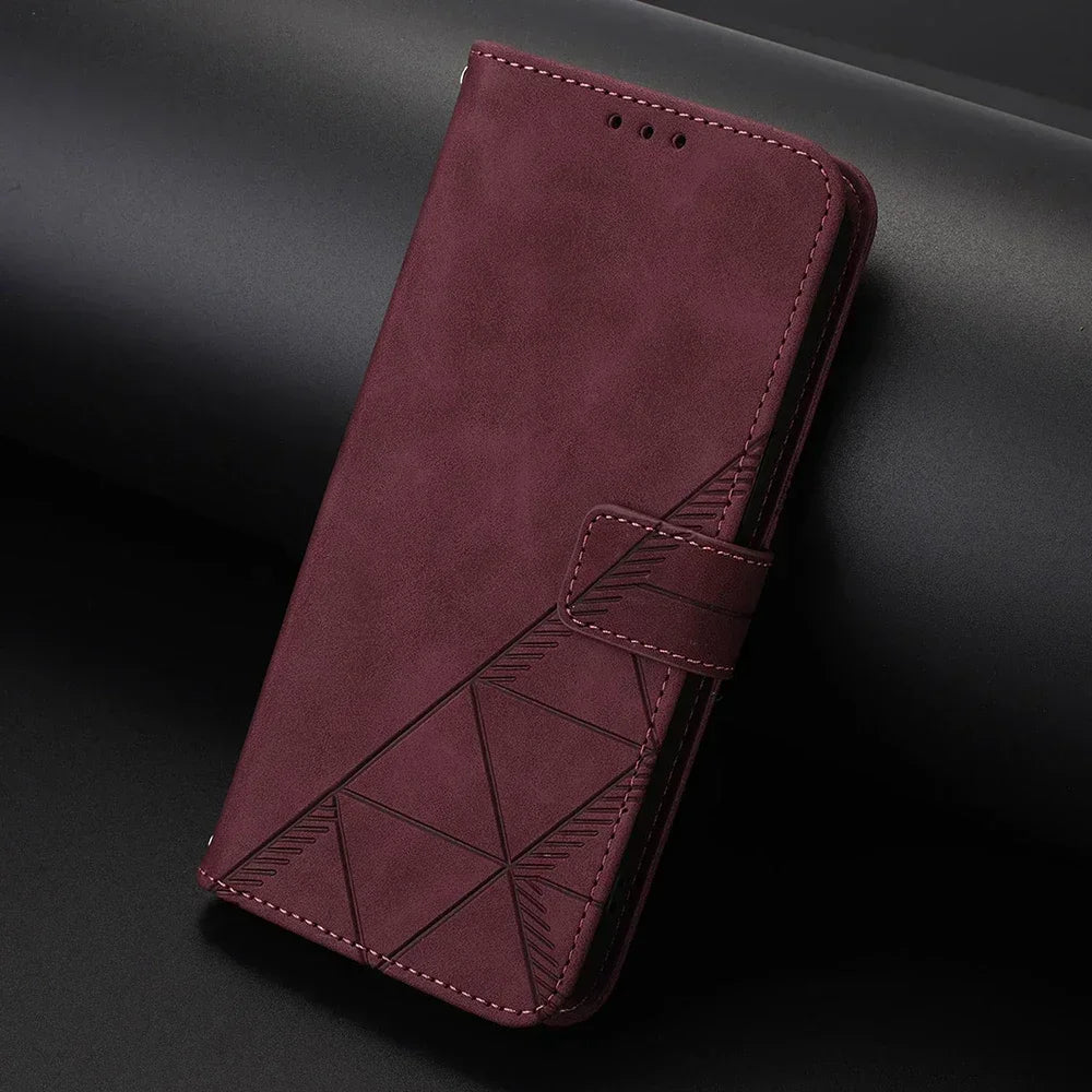 Geometric Leather Wallet Case For ZTE Blade A76 A75 A73 A55 A53 Plus A52 A35 Core V60 V80 Vita Nubia Focus 2 Ultra Calf P9 Pro