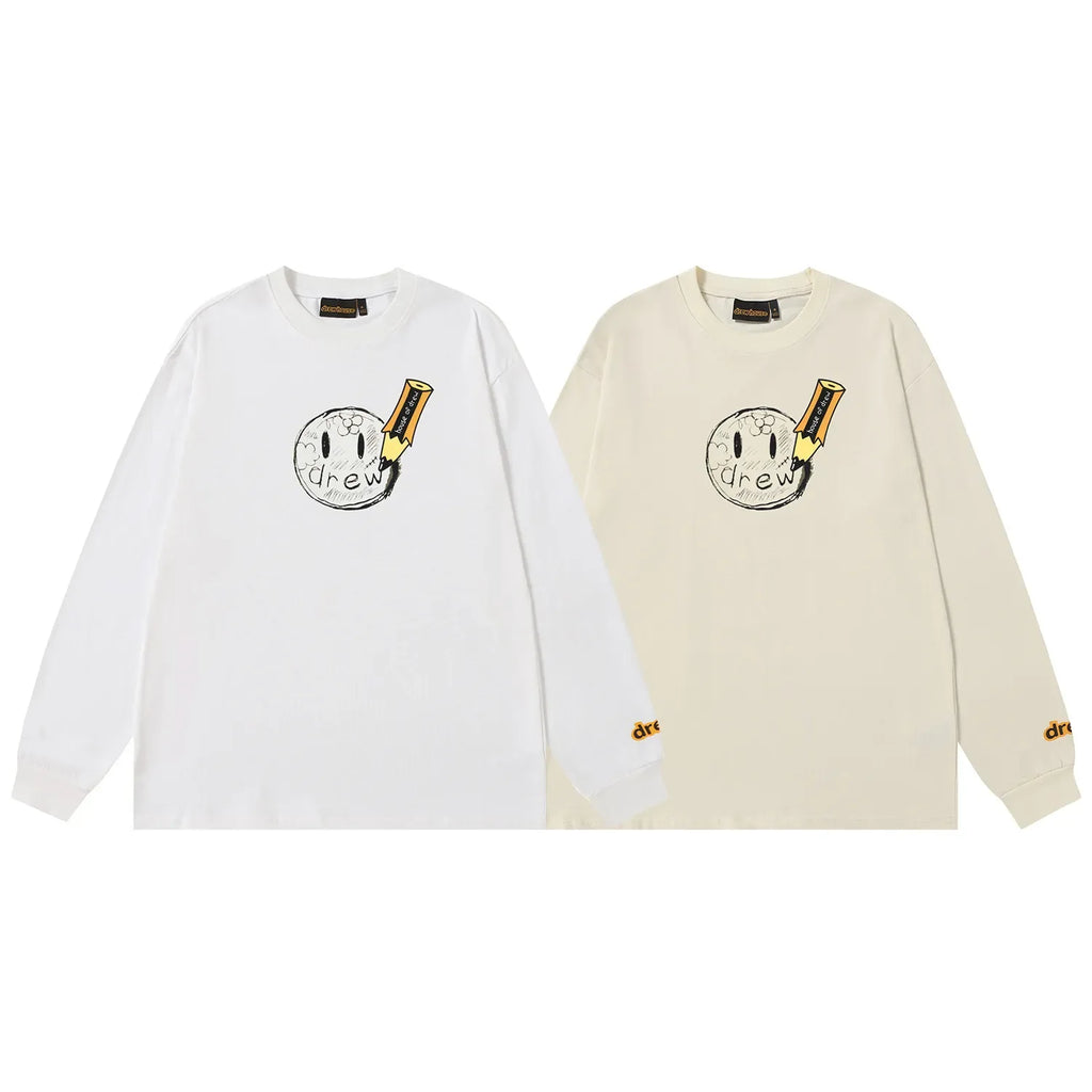 Drew House New drew T Shirt Men's and Women's Long Sleeve Tshirt Designer Luxury Pencil flower smiley face men clothing