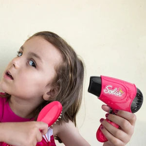 Girls Beauty Salon Set, Pretend Play Stylist Hair Cutting Kit Hairdresser Toys with Hair Dryer Scissors Barber Apron and Styling