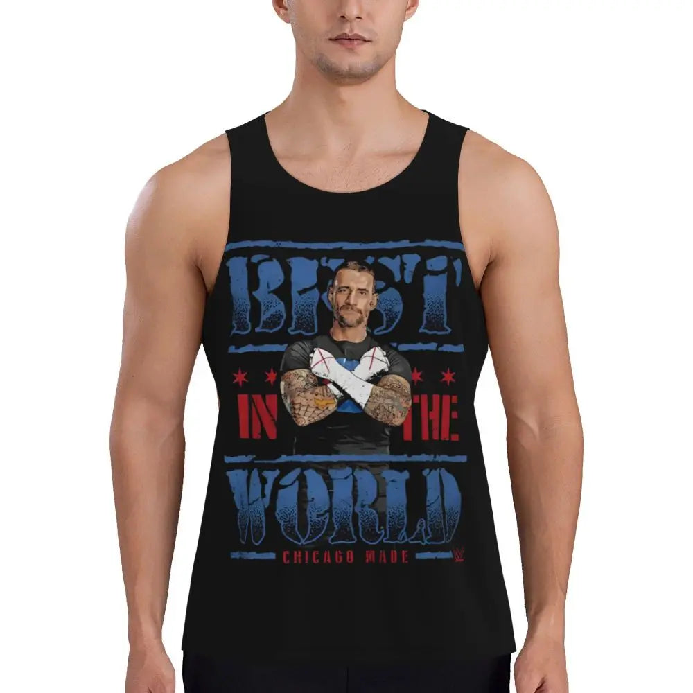 Graphic Wrestling CM Punk Best In The World Workout Tank Tops Sleeveless Shirt Bodybuilding Fitness Gym Compression Vest