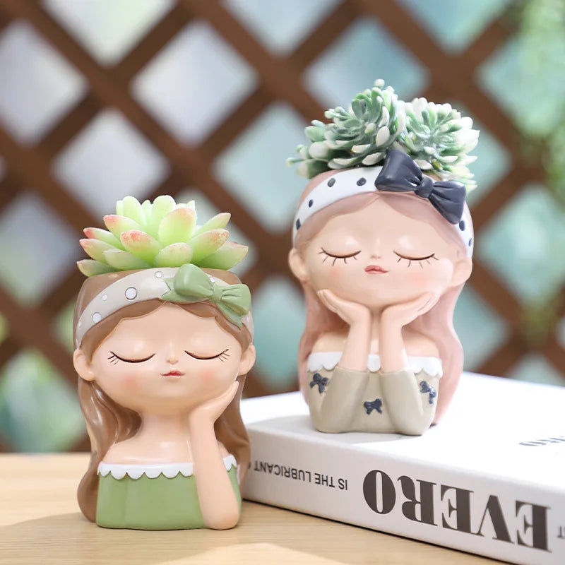 Cute Girl Flower Pot for Succulents, Decorative Planters Girls Portrait Garden Pots for Home Decor Desktop Ornament