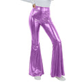 Women's Sequin Flared Pants High Waist Shiny Disco Party Trousers Loose Fit Dance Club Stretchy Bell Bottom Wide Leg Trousers