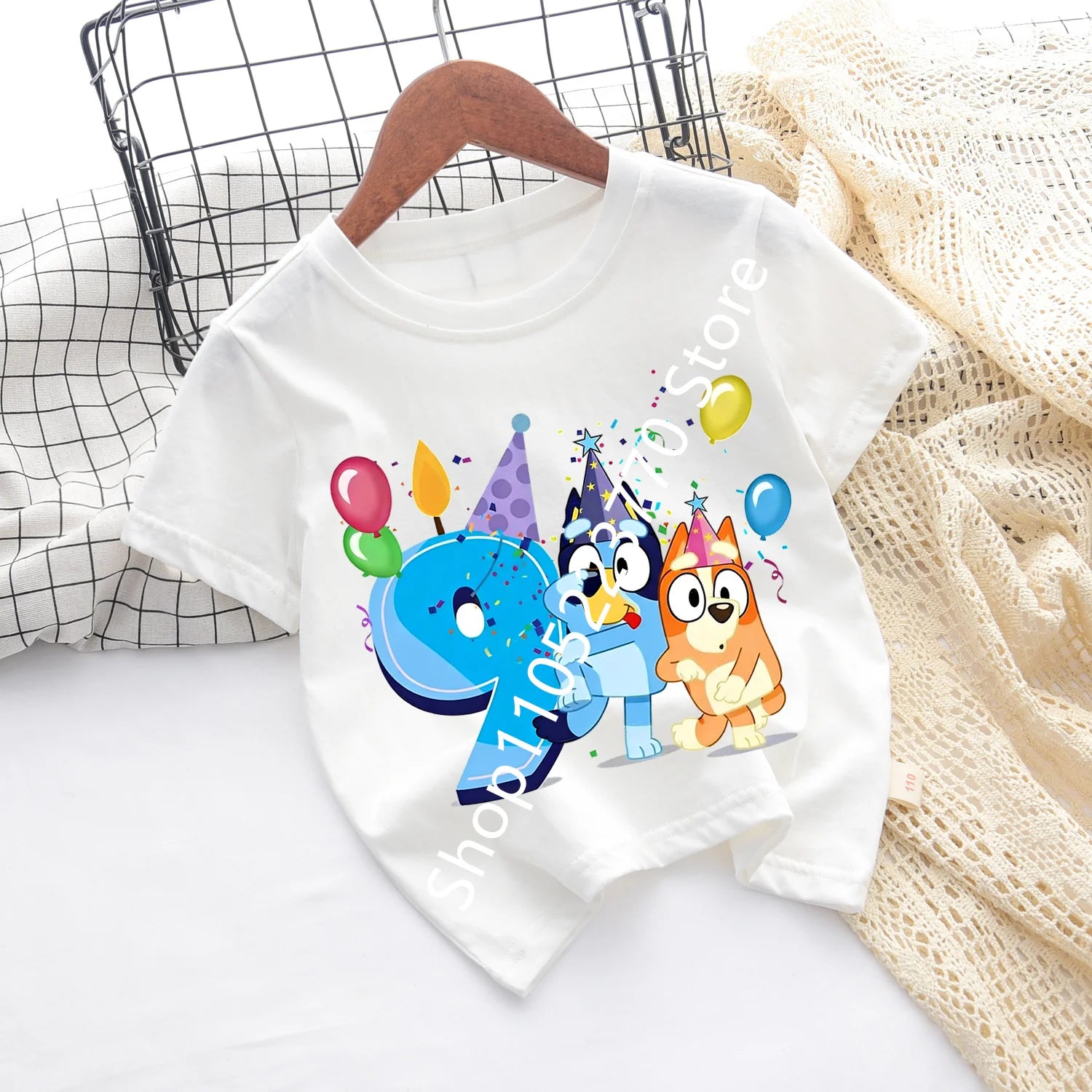 Bluey Baby Birthday T Shirt for Boys Girl Bingo Number Kids Clothes Summer Cartoon Letter Tees Shirts Toddler Short Sleeve Tops
