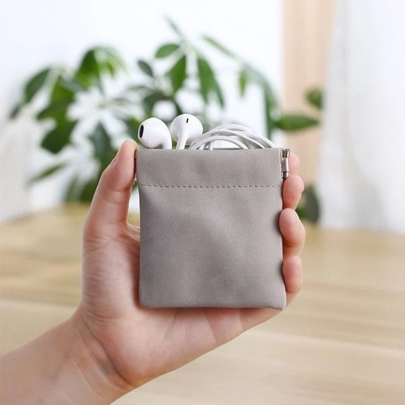 Portable PU Earphones Storage Bag Leather Coin Purse Bag Accessories Memory Card  Mini Key Pouch Female Lipstick Storage Bag