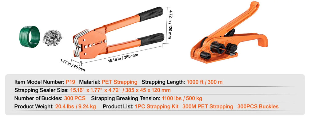 SucceBuy Manual Plastic Strapping Banding Machine Packing Strap Baler with Tension Tool 1000ft PET Band 300 Metal Seals Kit