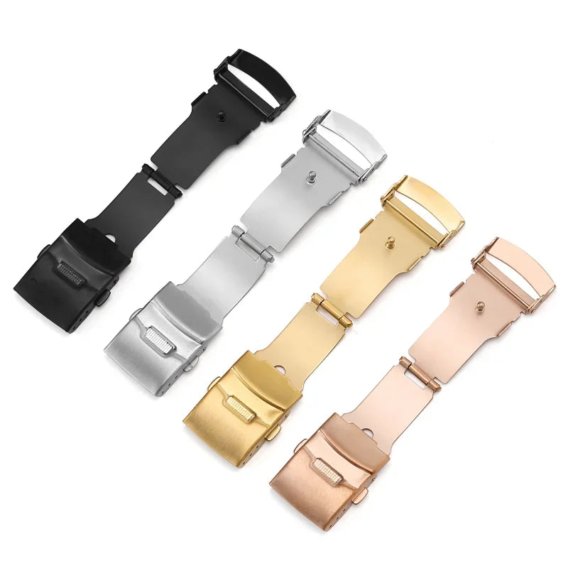 16mm 18mm 20mm 22mm Stainless Steel Watchband Clasp Folding Buckle Double Press Silver Black Gold Watch Repair Accessories