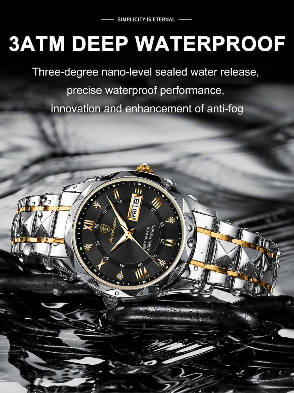 POEDAGAR Luxury Brand Men's Watches Waterproof Stainless Steel Luminous Man Wristwatch Date Week Quartz Business Men Clock Reloj