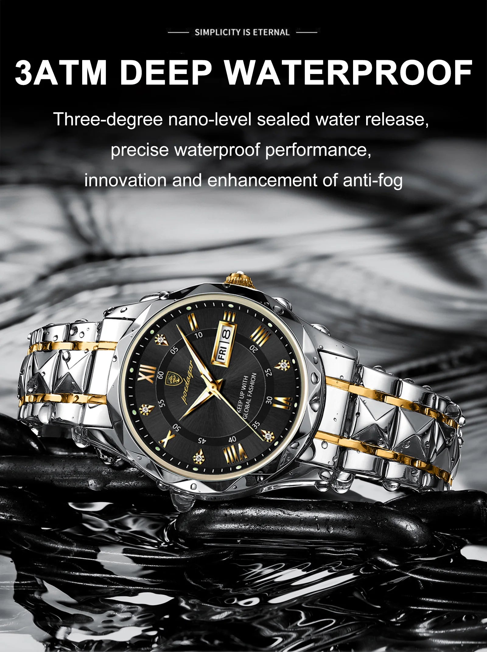 POEDAGAR Luxury Brand Men's Watches Waterproof Stainless Steel Luminous Man Wristwatch Date Week Quartz Business Men Clock Reloj