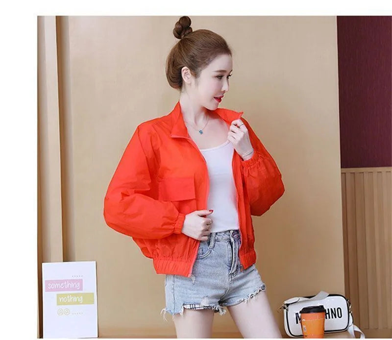 Women Sunscreen Clothing 2026 Summer Thin Short Jacket Korean Fashion Solid Versatile UV Resistant Jacket Female Tops Outerwear