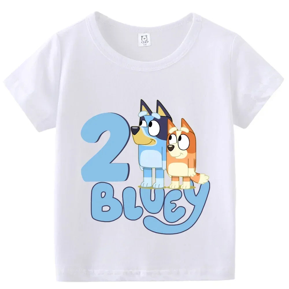 Blueys Baby Birthday T Shirt for Boys Girl Bingo Number Kids Clothes Summer Cartoon Letter Tees Shirts Toddler Short Sleeve Tops
