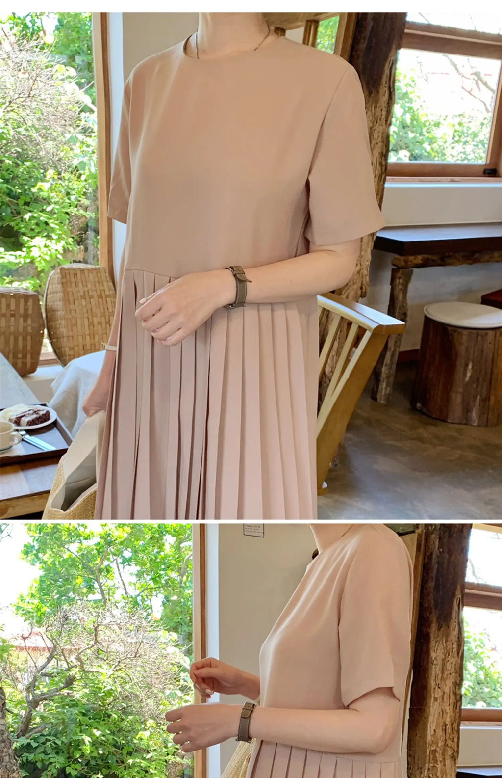 Summer 2024 Korean Sle Loose Slimming ort Sve Chiffon Pleated Long Dr Women's Casual Knee-Over Maxi Dr