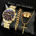 2/4PCS Men Watch Set Business Fashion Quartz Watch Bracelet Necklace Ring Set Suitable for Daily Clothing Matching Perfect Gift