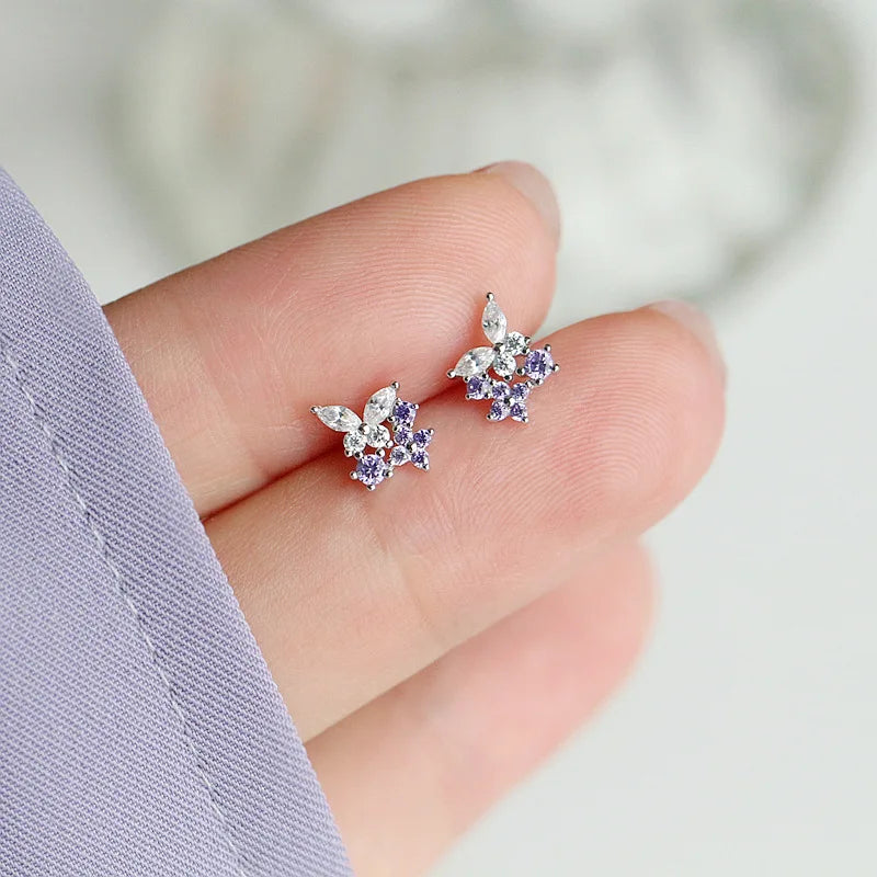 925 Silver Needle Water Drop Flower Crystal Earrings Shiny Silver Color Beautiful Mini Earrings Jewelry Gifts