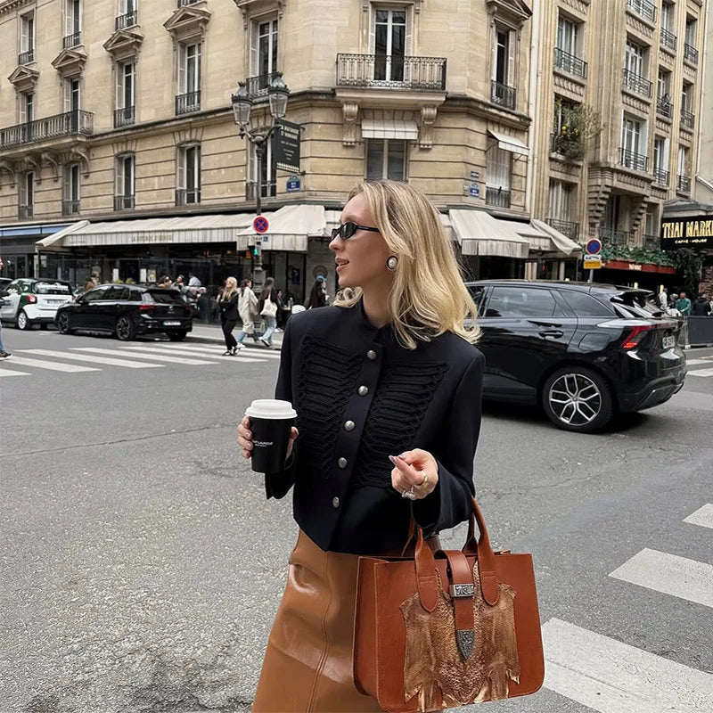 Fashion Women's Jacket O-neck Full Sleeve Single Breasted Female Napoleon Jackets 2026 Spring New Chic High Street Lady Coats