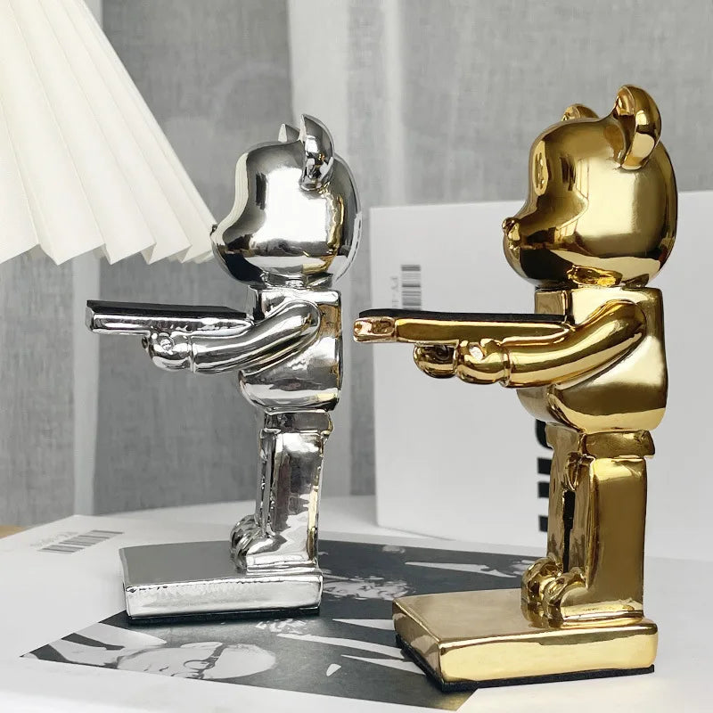 Trendy Watch Display Stand, Electroplating Cartoon Bear, Animal Resin Ornaments, Jewelry Storage Rack, Watch Holder Figure Stand