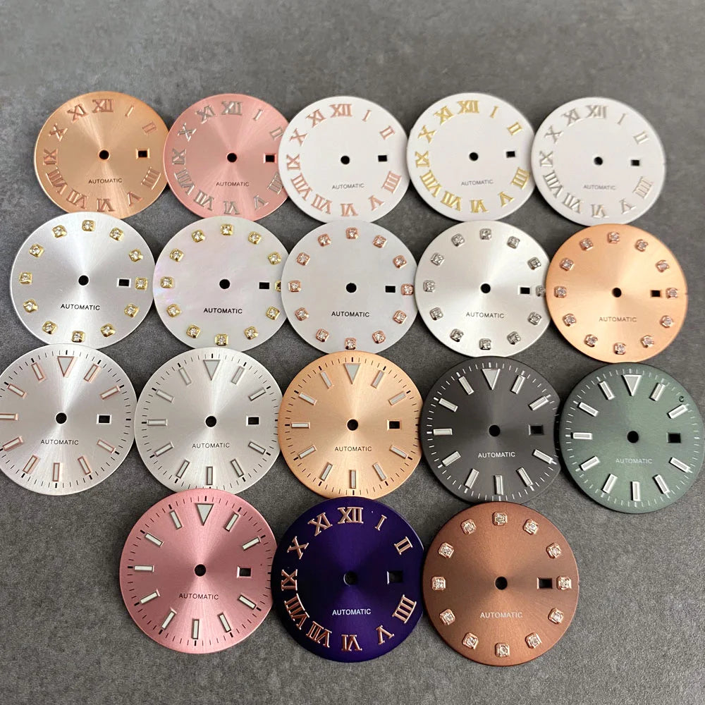 24.5mm Mother of Pearl Shell Dial Roman Diamond Sunburst Watch Dial Hand Fit NH05A NH05 Watch Movement Ladies Watchmaker Tools