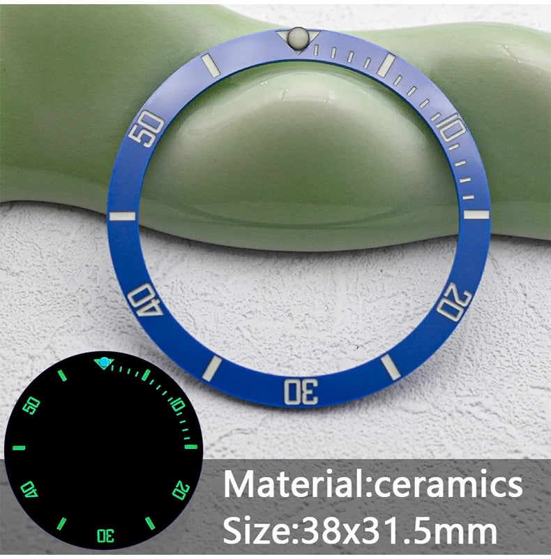 38mm x 31.5mm Flat Ceramic Luminous Bezel Insert for SKX007 SRPD Samurai King SPB185 Case Compatible, Replacement Ceramic Bezel
