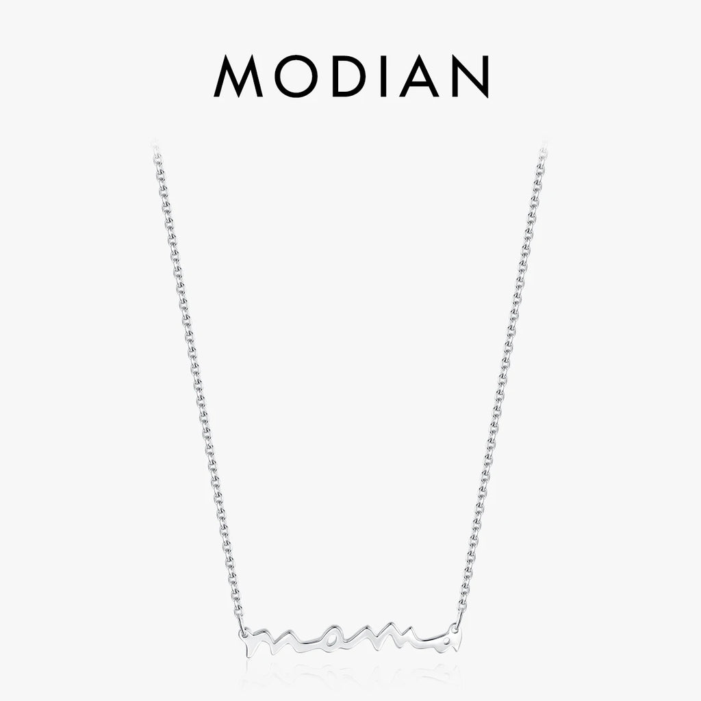MODIAN Classic Design 925 Sterling Silver Letter Mama Pendant Necklace For Women Mom Mama Mother's Day birthday Christmas Gift