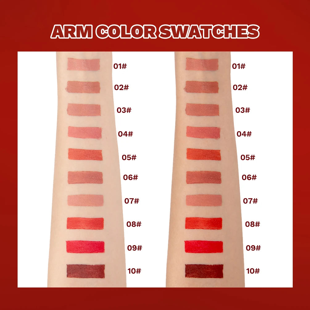 QIBEST Nude Lipstick Matte Lip Gloss High Pigment Makeup Classic Sexy Lipgloss Non-Stick Cup Long Lasting Red Lip Tint Cosmetics