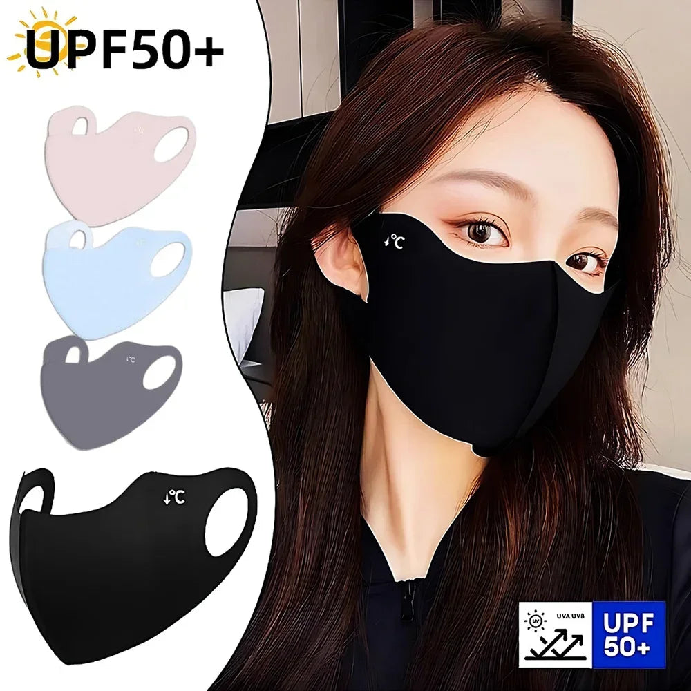 Ice Silk Summer Mask For Women Men Breathable UV Protection Face Cover Thin Invisible Outdoor Sports Cycling Sunscreen Masks New