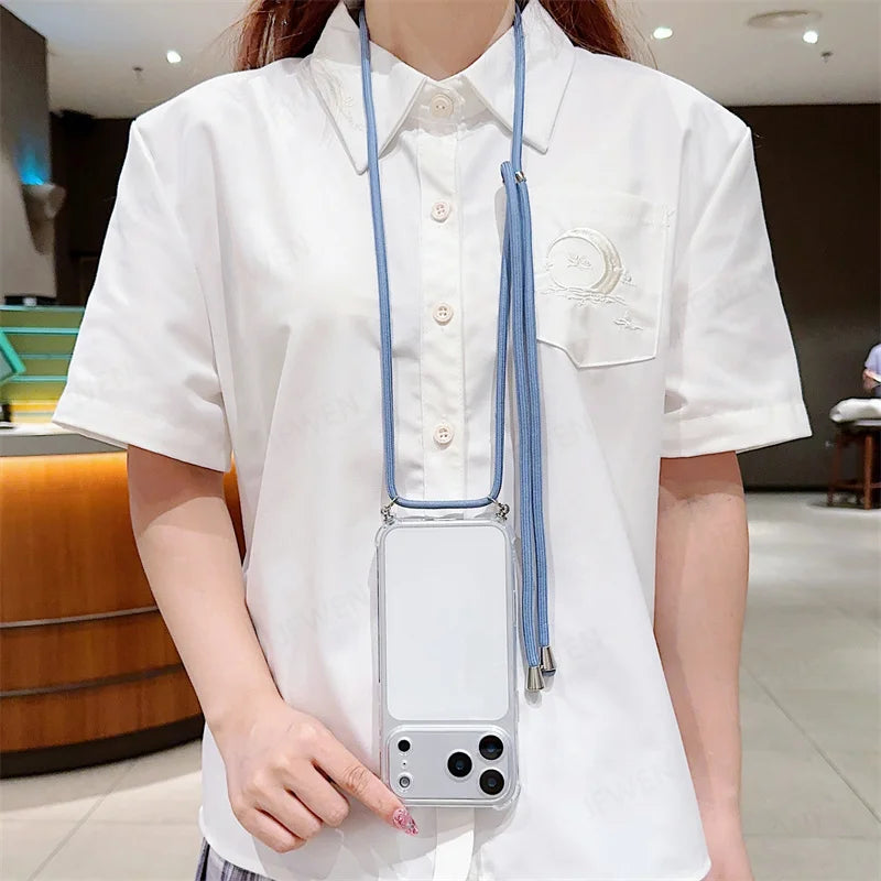 Crossbody Lanyard Shockproof Case For iphone 17 Air 16 16E 15 14 13 12 11 Pro Max Plus Silicone Soft TPU Clear Back Cover