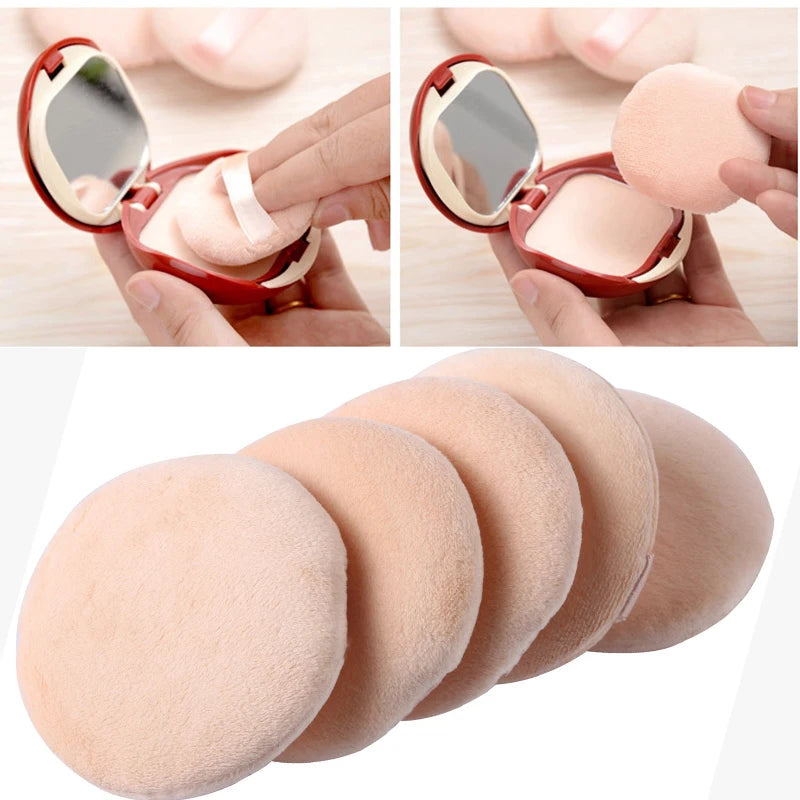 5pcs Round Facial Powder Foundation Puff ,Portable Soft Cosmetic Puff For Makeup Application, Beauty Tool Essential Make Up