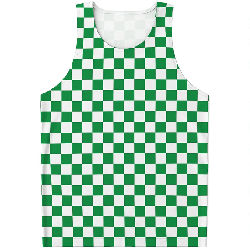 Simple Checkered Pattern Tank Tops Summer Fashion Streetwear 3D Printed Sleeveless T Shirts Casual Oversized Vest Mens Clothing