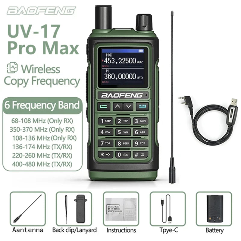 Baofeng UV17 Air Band Walkie Talkie 999 CH Draadloze kopieerfrequentie NOAA Zes bands Amateur Ham Tweerichtingsradio voor